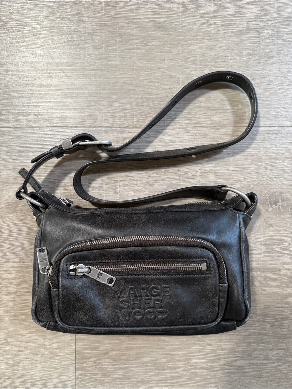 Black Distressed Messenger Bag by MARGE SHERWOOD